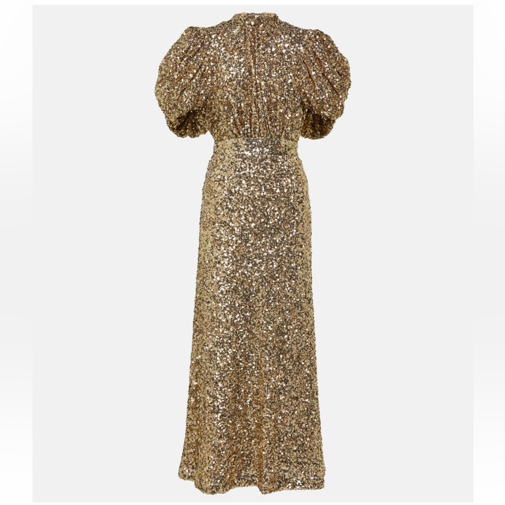 Gold Sequin Midi Dress with Puff Sleeves and High Neck - Picture 5 of 15